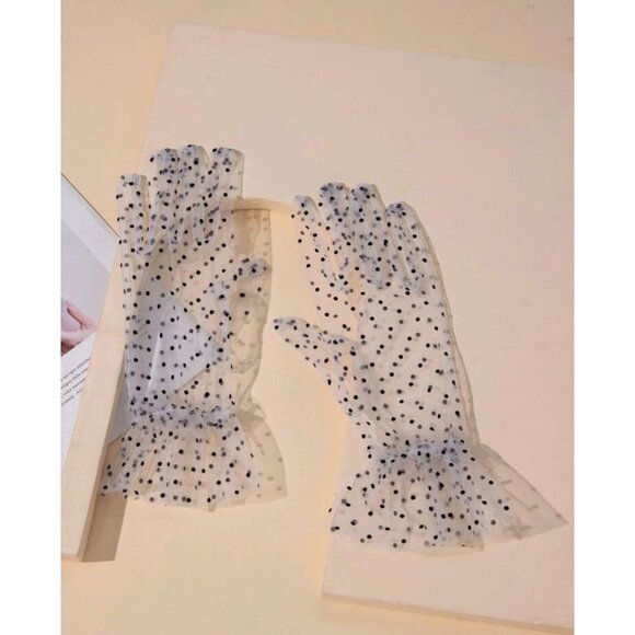 WHITE POLKA DOT Sheer Shorts Gloves One Size NEW - Picture 3 of 3
